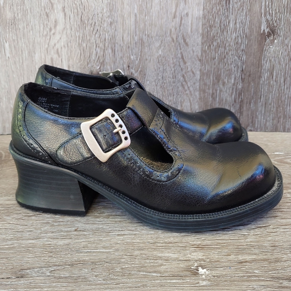 Vtg 90s Maurices Black Mary Janes Brogues Shoes